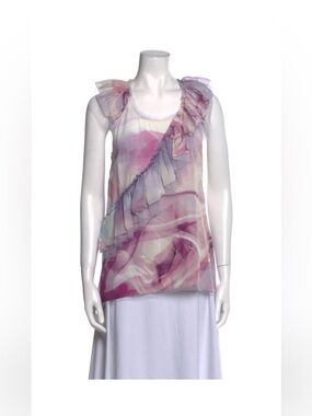 Roberto Cavalli Pastel Pink Lavender Ruffle Sleeveless Top
